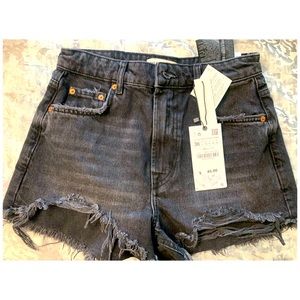 High waist Shorts- distress black denim.